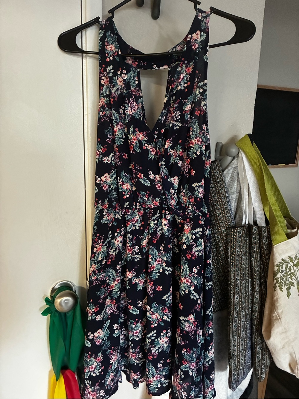 Lush Navy Floral Mini Dress with Pink and Green Accents
